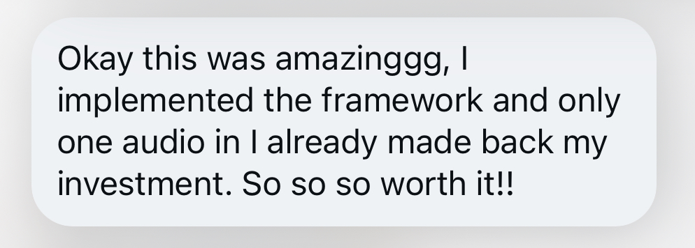 Okay this was amazinggg, I implemented the framework and only one audio in I already made back my investment. So so so worth it!!